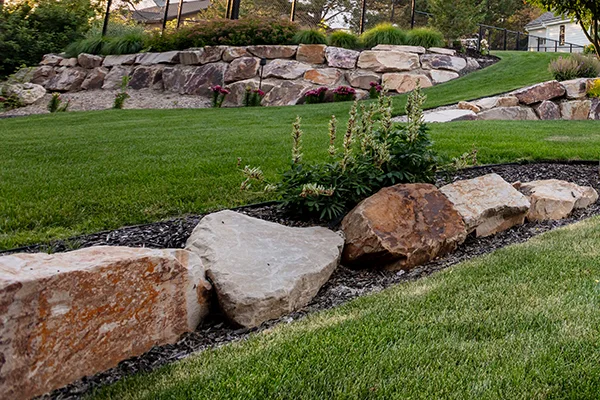 Boulders and rocks add interest to residential landscaping