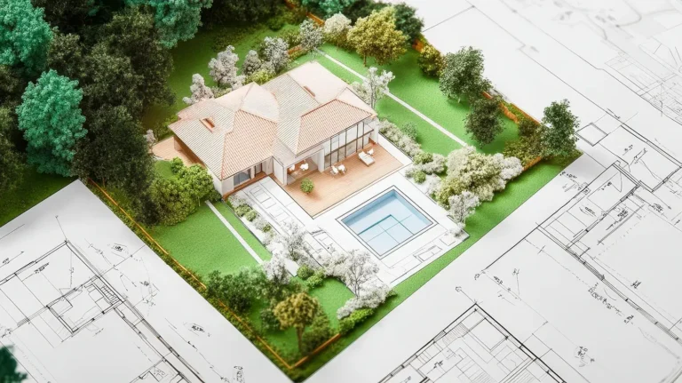 Architectural Model and Pool Landscaping Design Blueprint