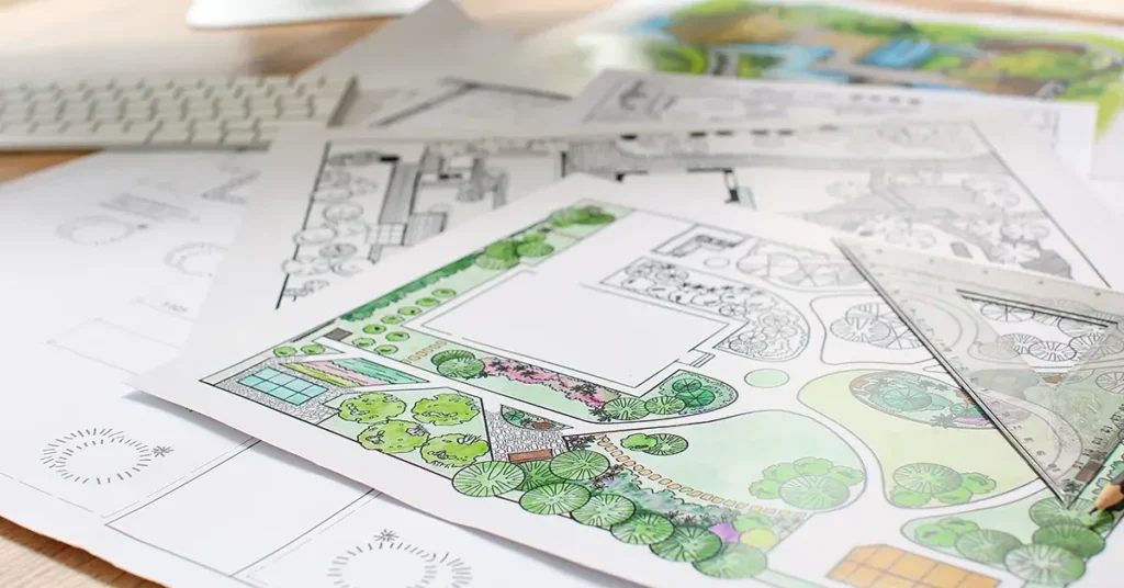 Landscape designer's projects on table in office