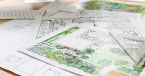 Landscape designer's projects on table in office