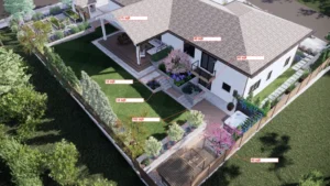 arial rendering of backyard landscaping