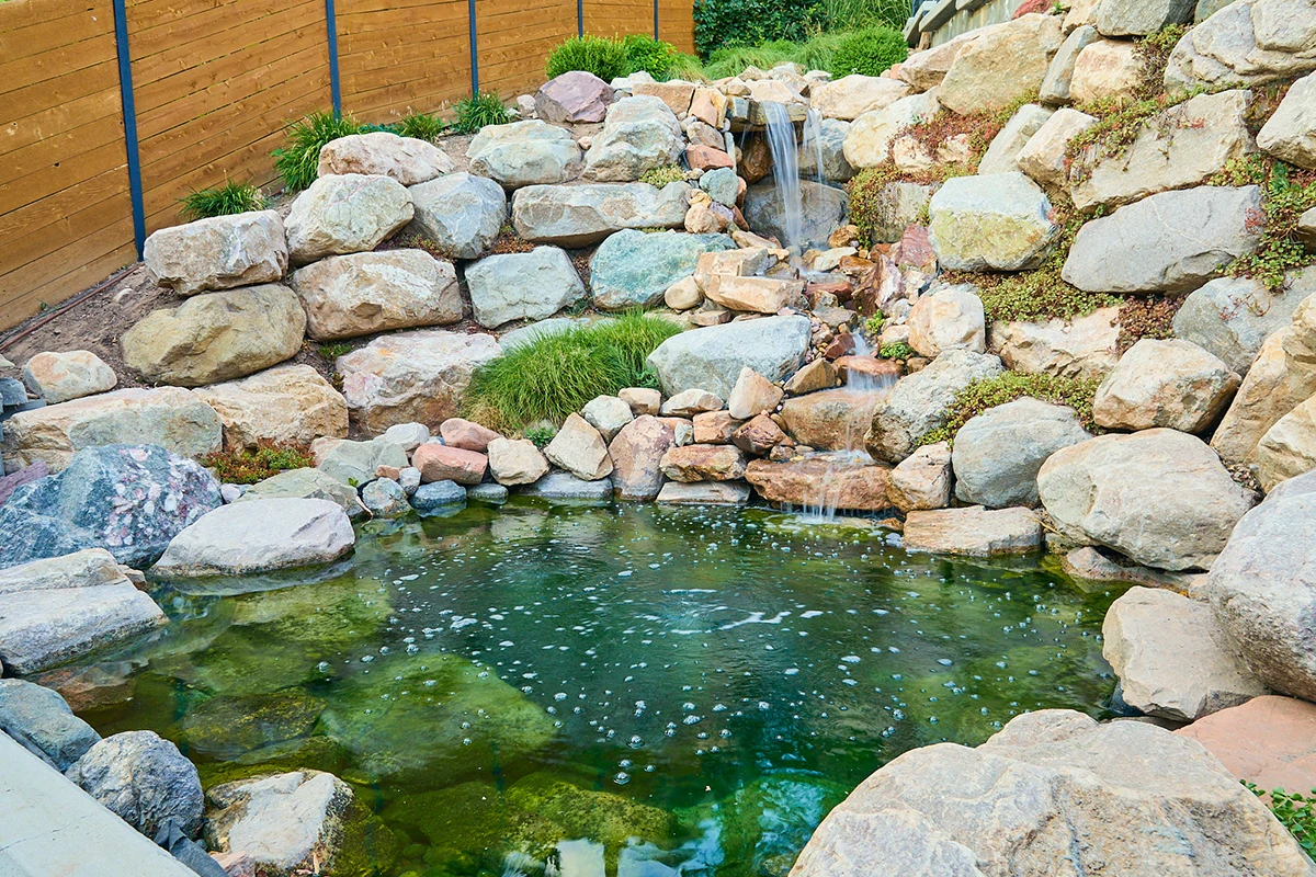 backyard pond with waterfalls